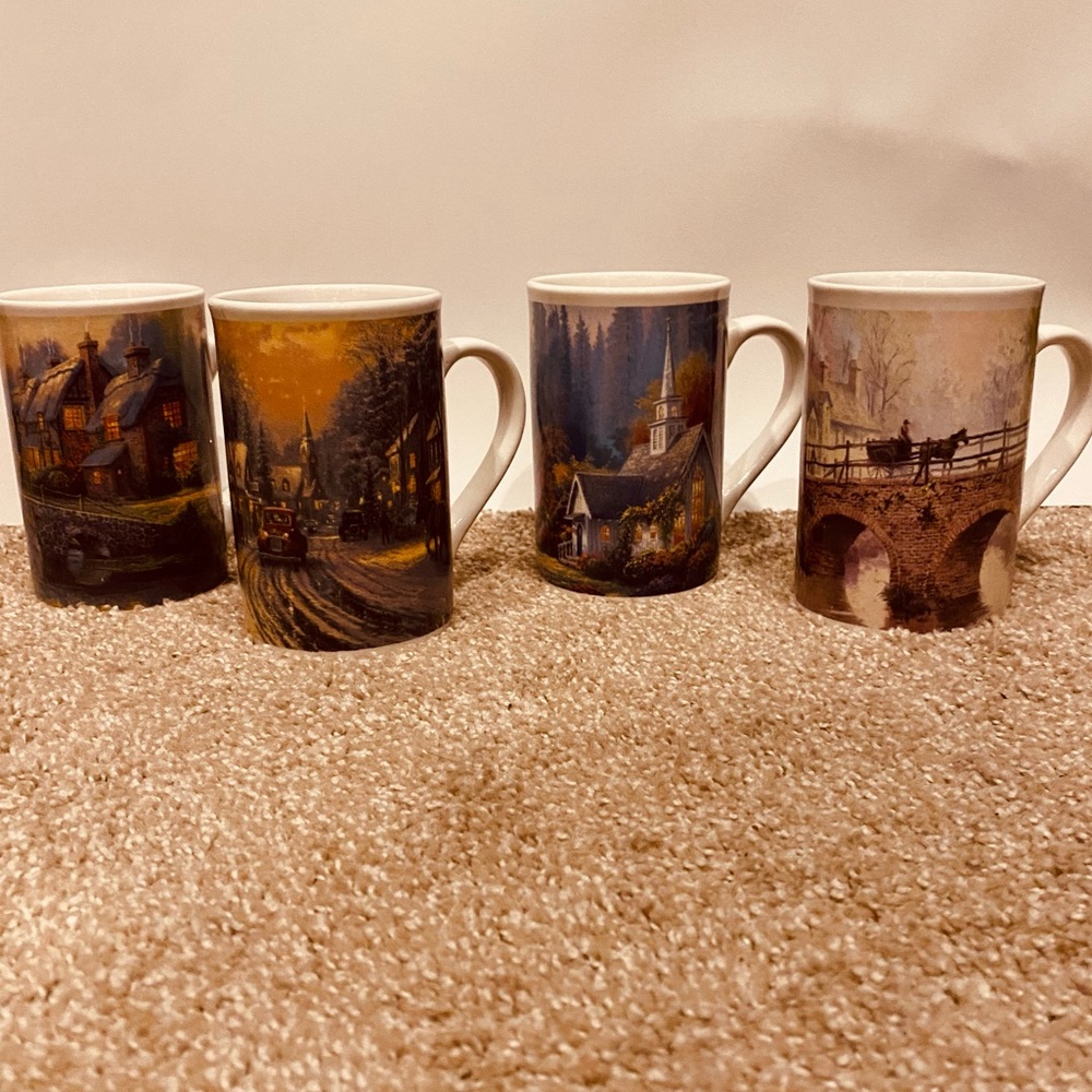 THOMAS KINKADE Lot of 4 Christmas Coffee Mugs EUC 1992-2003